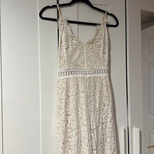 White lace, ivory lining wide leg jumpsuit with adjustable straps Womens XL